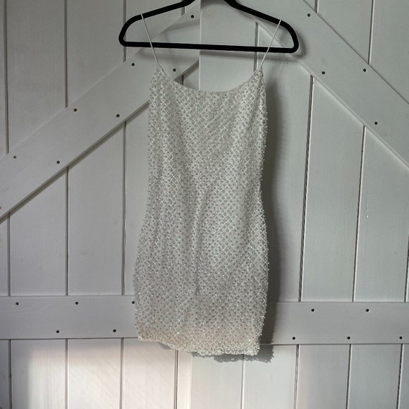 Oh Polly Drop A Glint Embellished Mini Dress In White - Picture 3 of 4